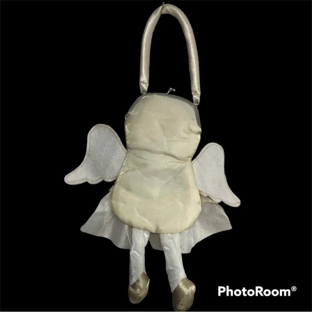 Angel Plush Doll with‎ Yarn Hair Purse Handbag for Girls Metallic Wings Cherubim